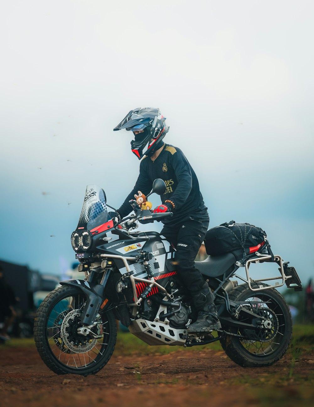 Rider on a loaded adventure bike